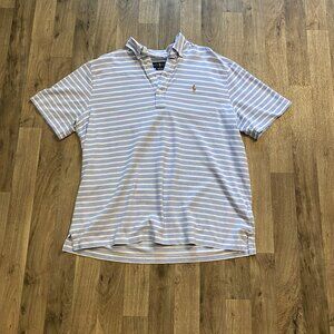 Polo Ralph Lauren Knit Oxford Blue Striped Polo Shirt Short Sleeve Size XL